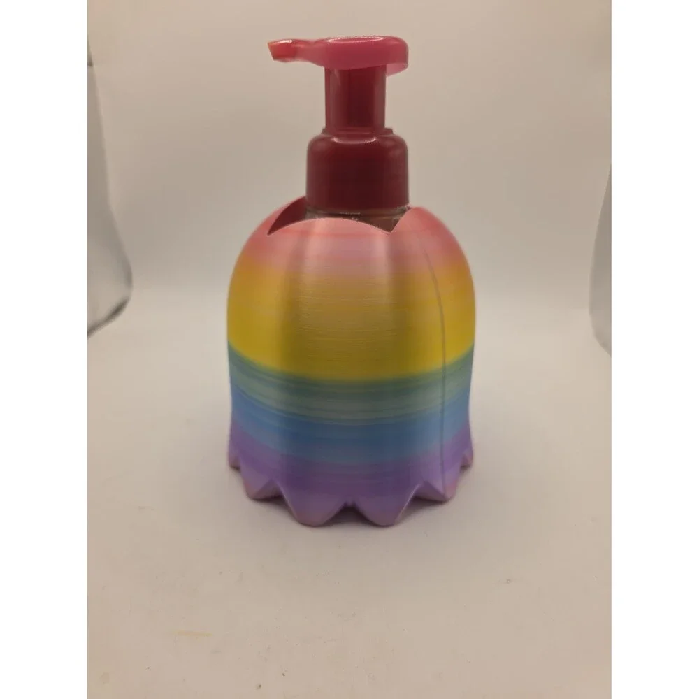 Rainbow Ghost Soap Dispenser – 3D Printed Gaming Bathroom Decor, Arcade Inspired